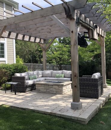 Newly installed paver patio with a custom design, showcasing professional hardscaping services in Bucks County, PA.
